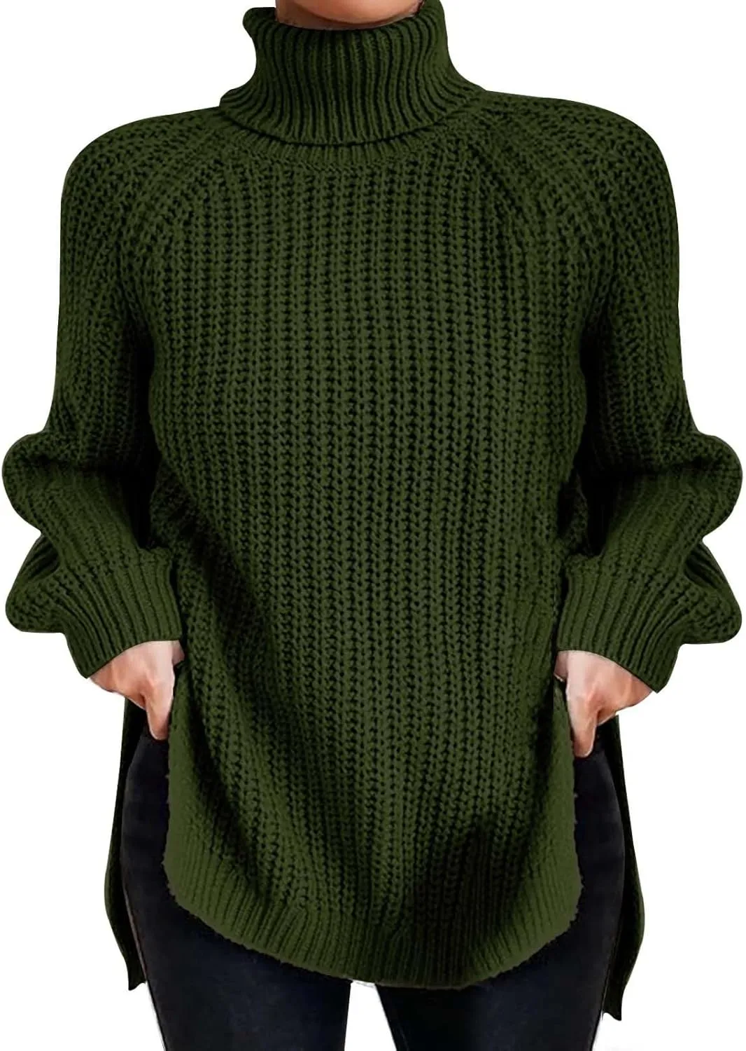 Women's Turtleneck Pullover Sweaters 2024 Slouchy Ribbed Knit Chunky Sweater Fall Winter Soft Classic Tops