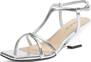 Women's Wedge Sandals Strappy Heels for Women Comfort Wedges Ankle Strap Square Open Toe Heel Evening Wedding Dress Shoes