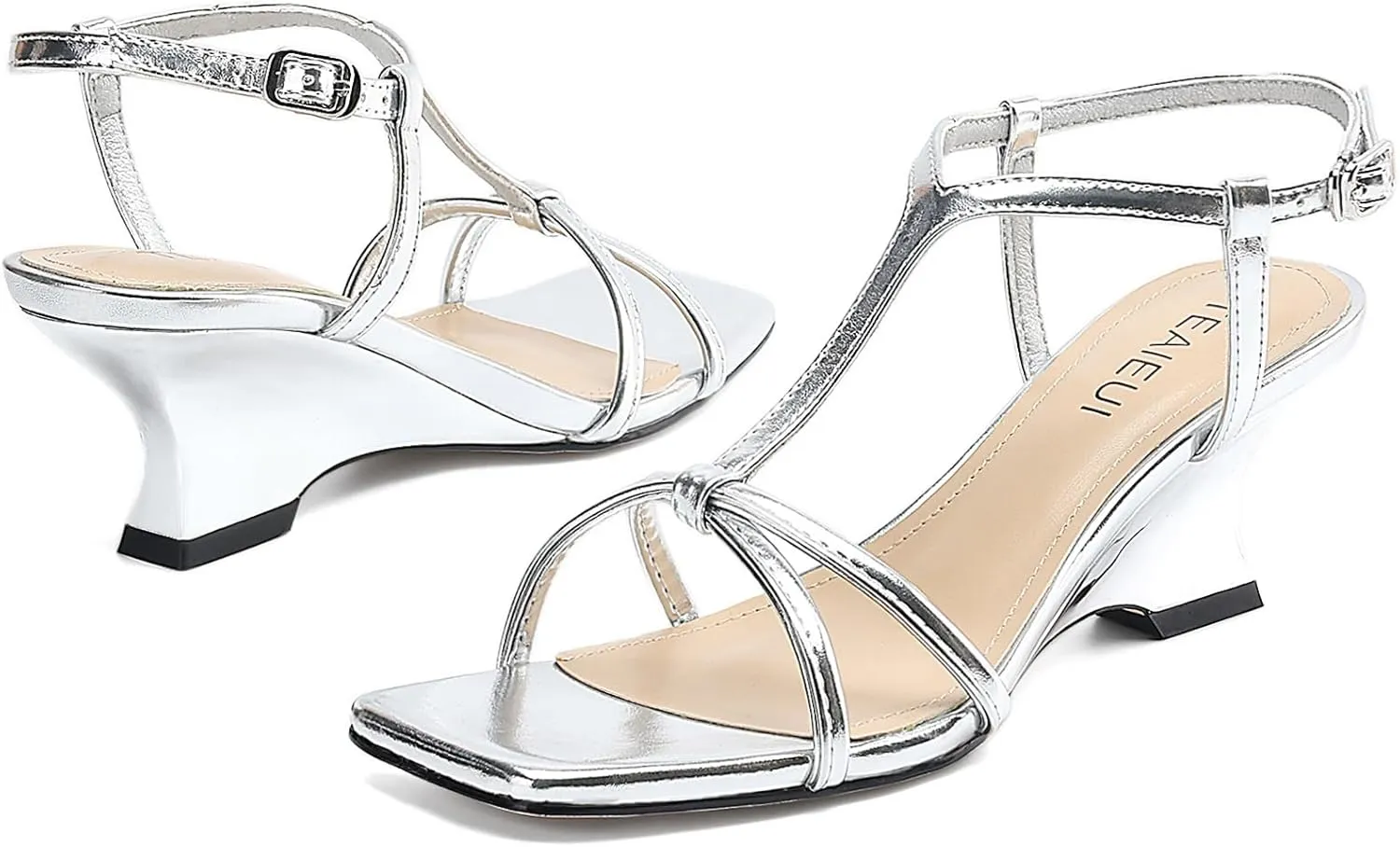 Women's Wedge Sandals Strappy Heels for Women Comfort Wedges Ankle Strap Square Open Toe Heel Evening Wedding Dress Shoes