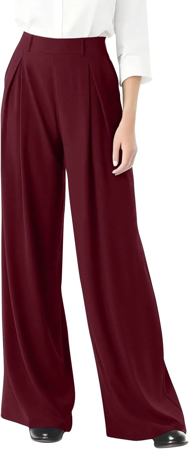 Womens Work Dress Pants 2025 Business Casual Outfits Office Flowy High Waisted Wide Leg Trousers with Pockets