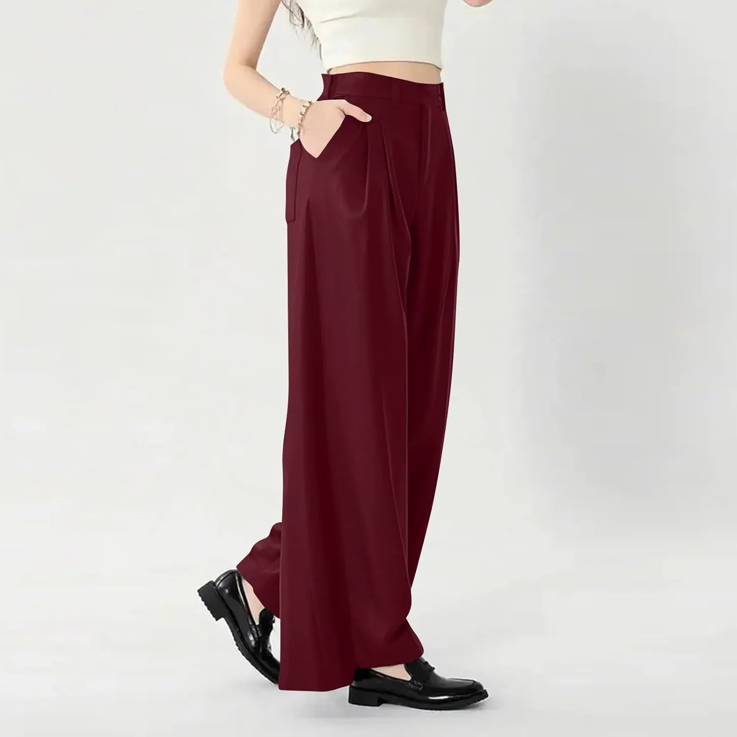 Womens Work Dress Pants 2025 Business Casual Outfits Office Flowy High Waisted Wide Leg Trousers with Pockets