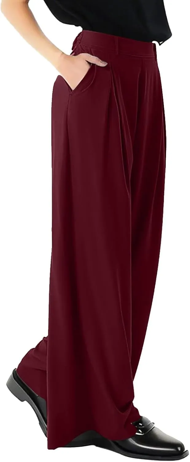 Womens Work Dress Pants 2025 Business Casual Outfits Office Flowy High Waisted Wide Leg Trousers with Pockets