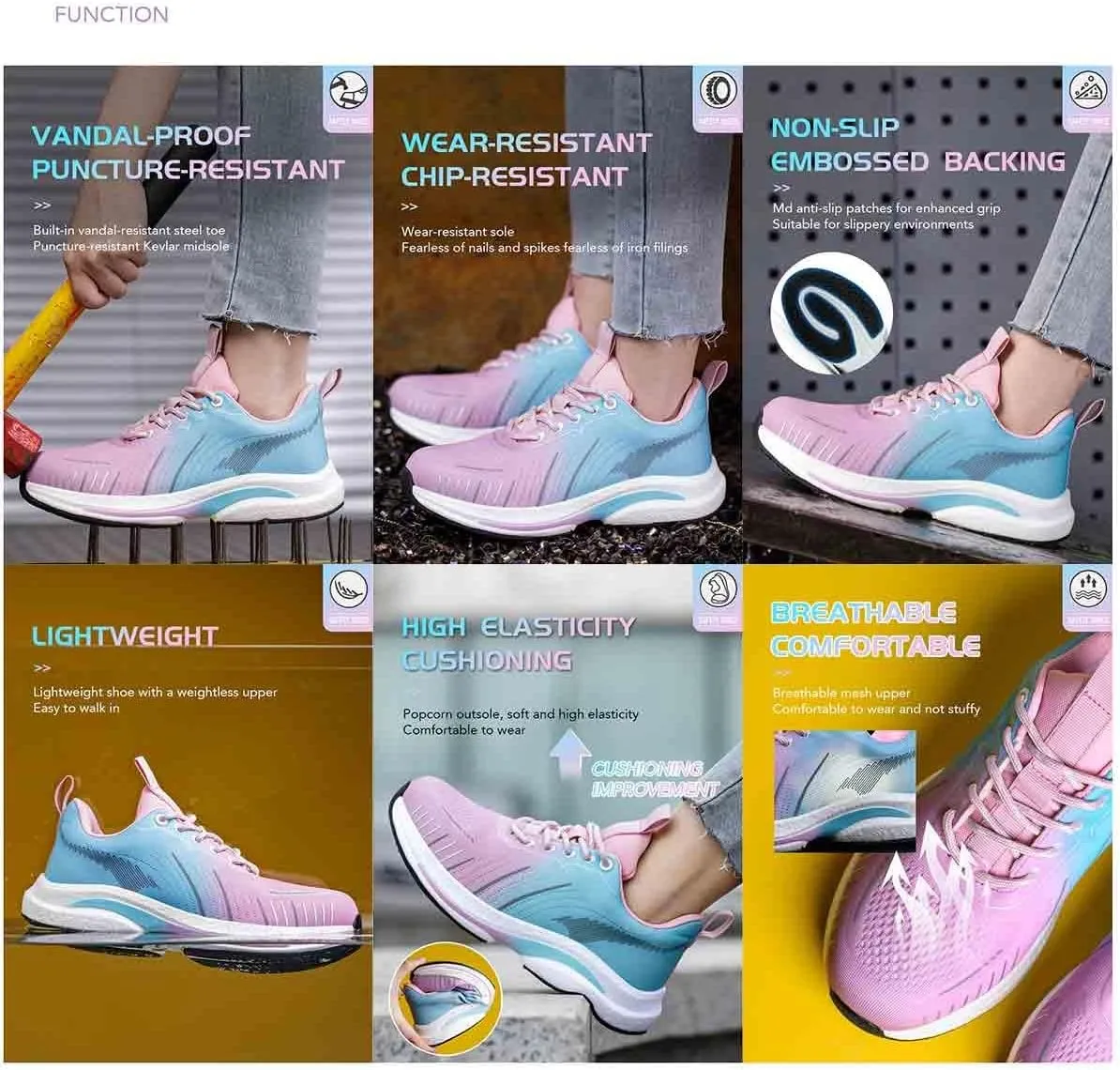 Women's Work Safety Shoes, Breathable Lightweight Steel Toes Protection Shoes, Anti-Smash and Anti-Puncture Labour Insurance Shoes, Non-Slip Wear-Resistant Adventure Sneakers(8.5)
