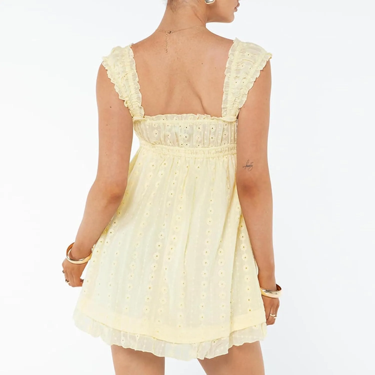Women's Y2K Babydoll Mini Dress Fairy Vintage Square Neck Ruffle Sweet Party Dresses A Line Swing Princess Sundress