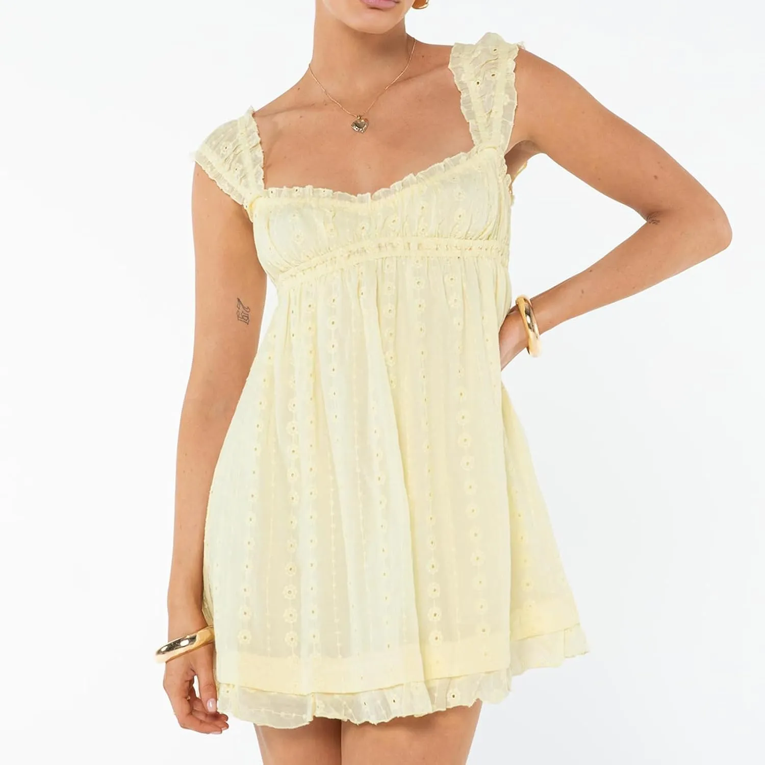 Women's Y2K Babydoll Mini Dress Fairy Vintage Square Neck Ruffle Sweet Party Dresses A Line Swing Princess Sundress