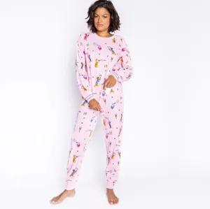 Woof for Love Dog Print Long Sleeve Top (Blush)