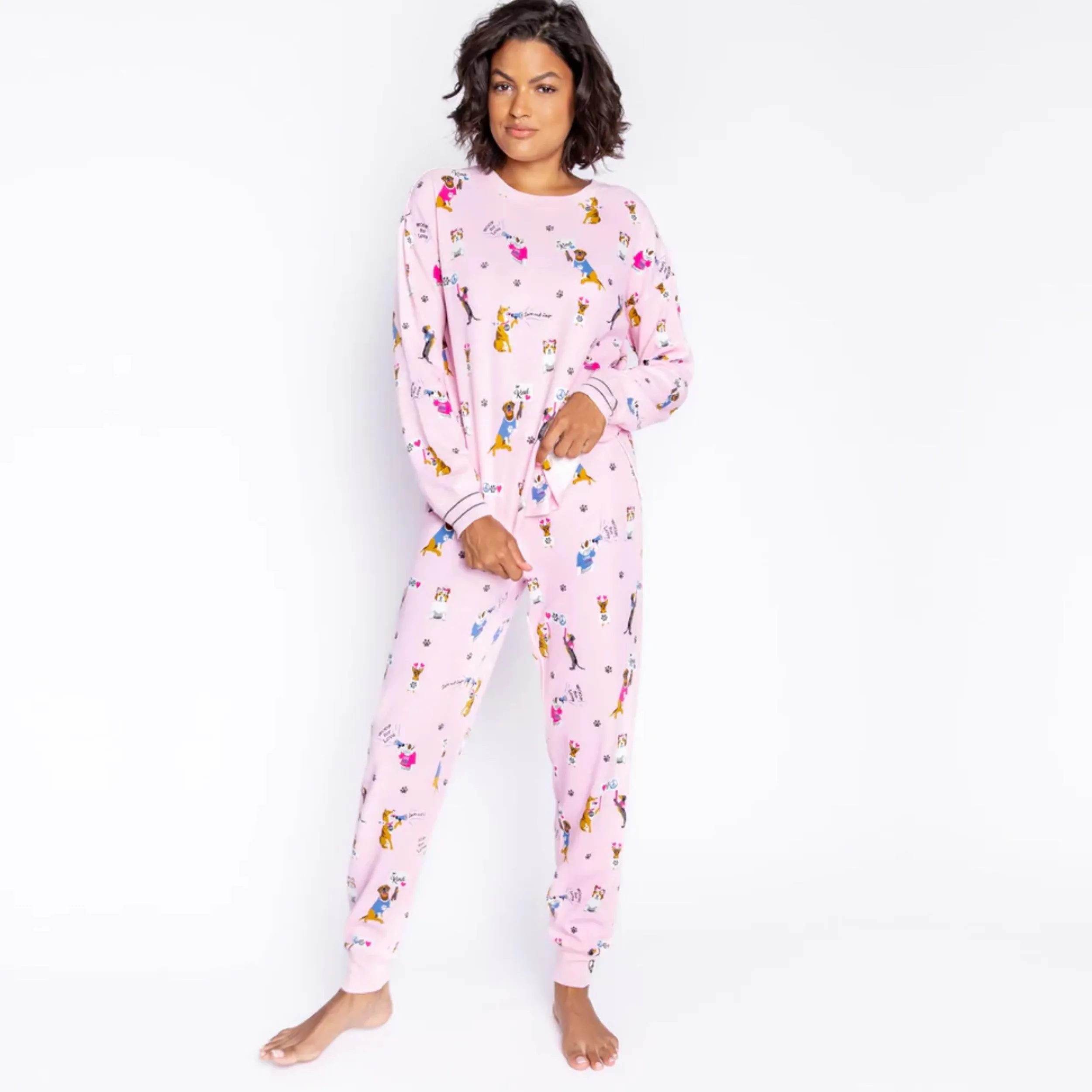 Woof for Love Dog Print Long Sleeve Top (Blush)