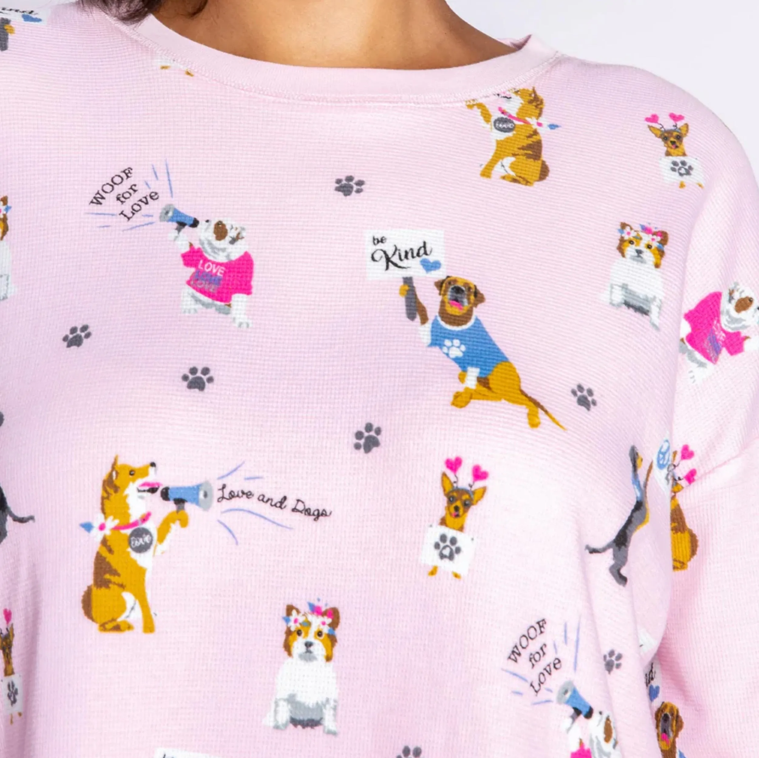 Woof for Love Dog Print Long Sleeve Top (Blush)