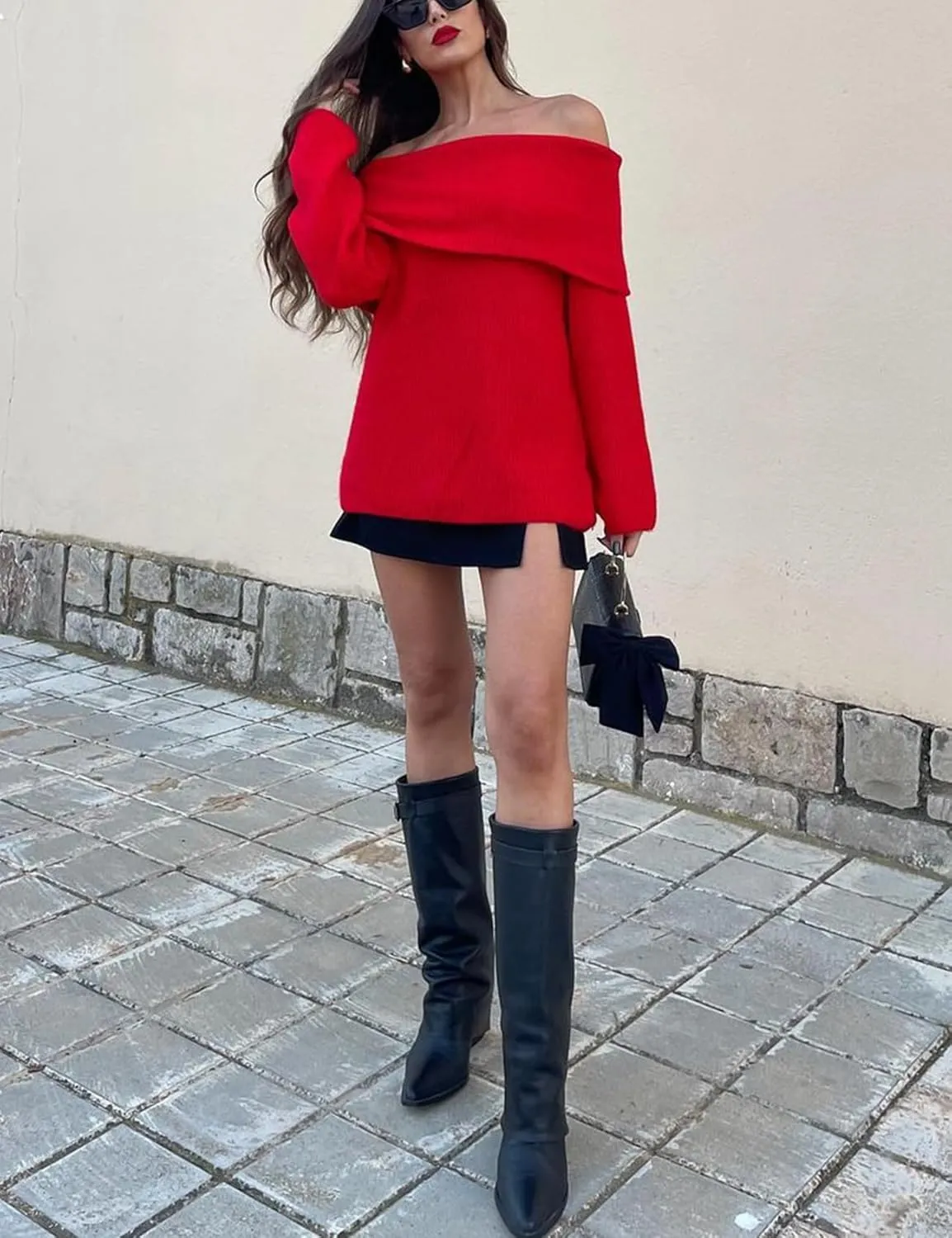 Wyeysyt Womens Off The Shoulder Sweaters Knit Oversized Pullover Sweaters Chunky Long Sleeve Pullover Tops