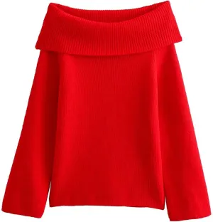 Wyeysyt Womens Off The Shoulder Sweaters Knit Oversized Pullover Sweaters Chunky Long Sleeve Pullover Tops