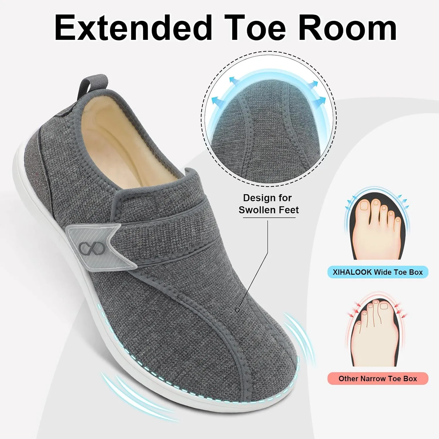 XIHALOOK Womens Slippers Wide Diabetic Shoes with Adjustable Strap for Diabetic Swollen Feet Outdoor Indoor Walking Shoes