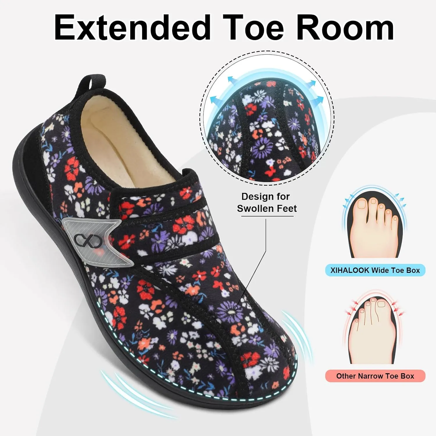 XIHALOOK Womens Slippers Wide Diabetic Shoes with Adjustable Strap for Diabetic Swollen Feet Outdoor Indoor Walking Shoes
