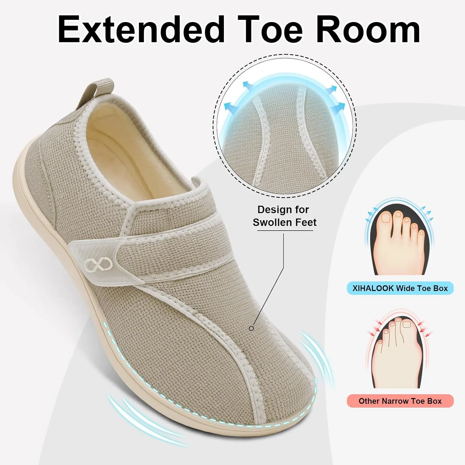 XIHALOOK Womens Slippers Wide Diabetic Shoes with Adjustable Strap for Diabetic Swollen Feet Outdoor Indoor Walking Shoes