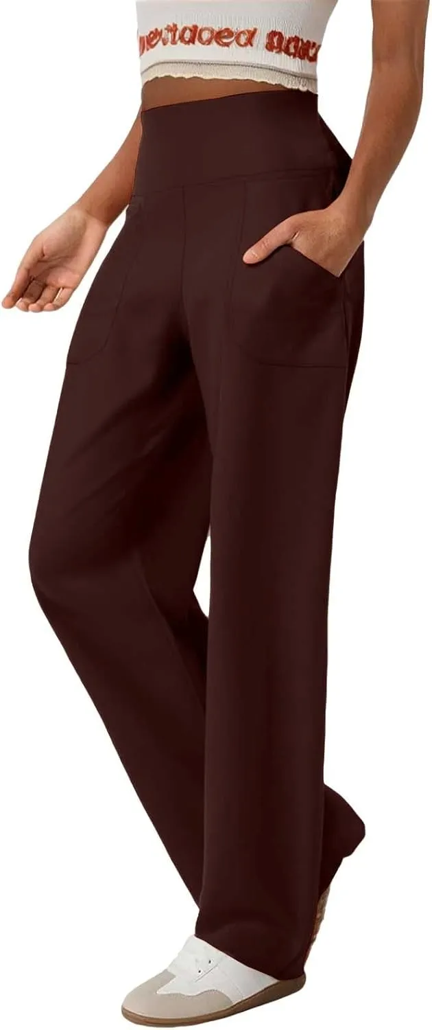Yoga Pants for Women Casual High Waist Straight Leg Trousers Loose Fit Comfy Workout Fitness Sweatpants with Pockets