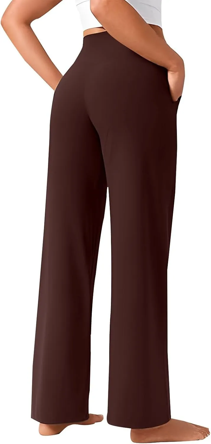 Yoga Pants for Women Casual High Waist Straight Leg Trousers Loose Fit Comfy Workout Fitness Sweatpants with Pockets